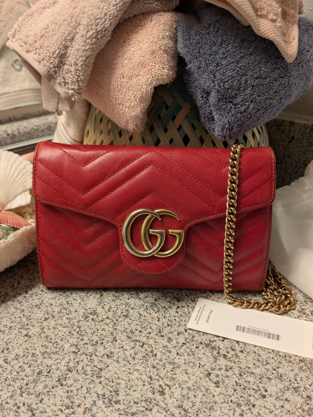 Gucci Marmont Red Chevron Leather Shoulder Bag/WOC